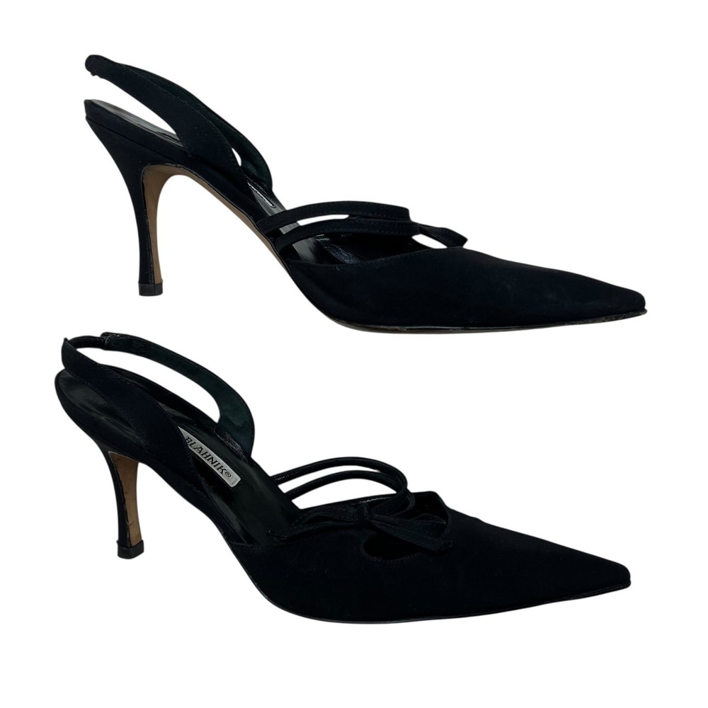 Vintage Manolo Blahnik Black Pointed Toe Slingback Pumps - Picture 4 of 11